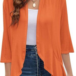 Yekaty Women Cardigan 3/4 Sleeves Open Front Lightweight Cardigan Draped Ruffles